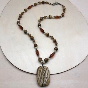 Vintage artisan jasper stone/gemstone necklace sterling silver-boho statement